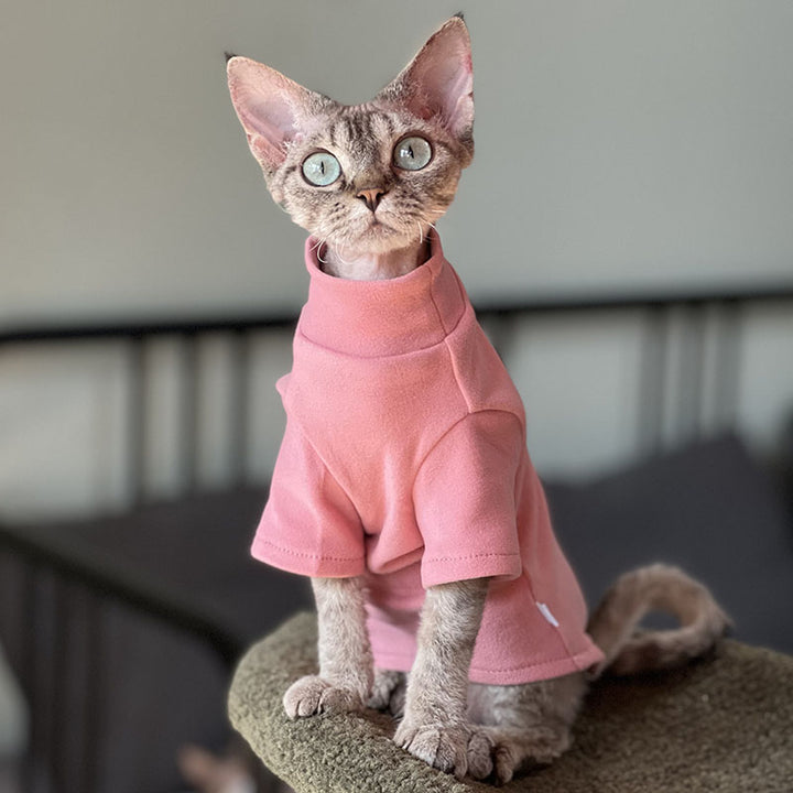 Fleece High Neck Pink Cat Sweater