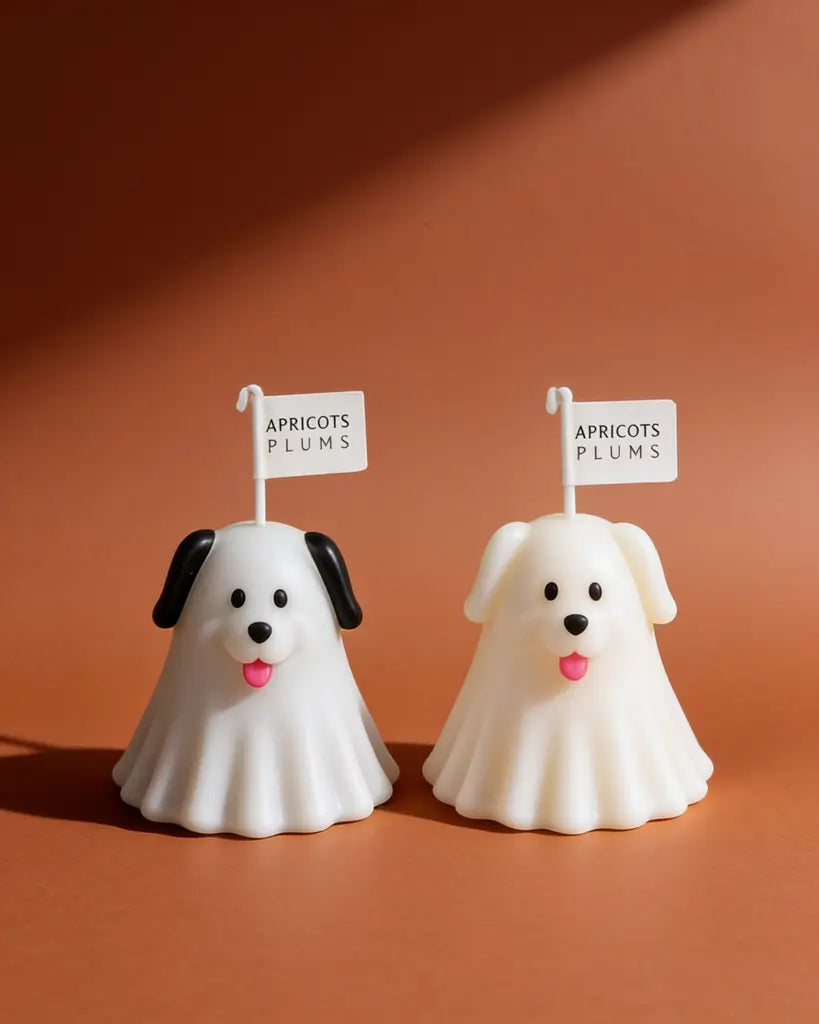 Cute puppy aromatherapy candle gift set featuring grey and white dog-shaped scented candles made with natural plant wax