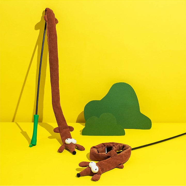 Dachshund Plush with Catnip Pouch Cat Teaser Wand Toy