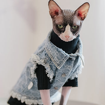 Vintage Denim Vest Sphynx Cat Denim Jacket XS