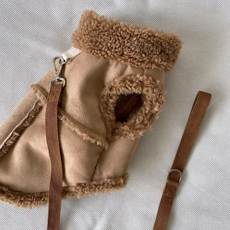 Suede Button Through Pet Jacket with Hook