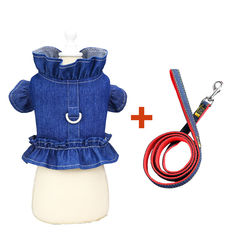 Super Cute Ruffle Sleeve Denim Top with D Ring Hook for Leash