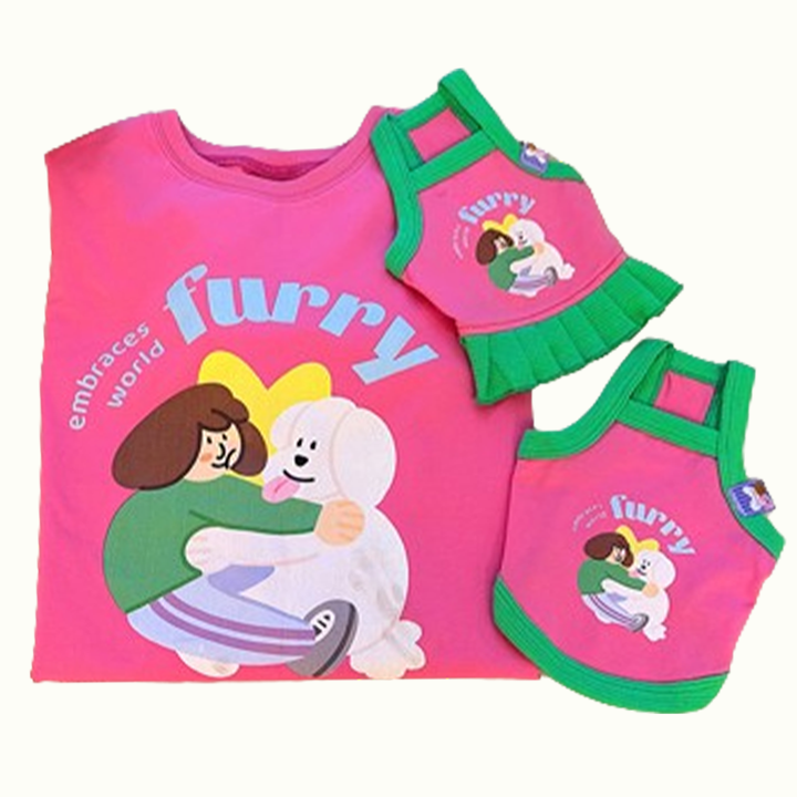 Furry Embraces World Pink Dog Human Matching Tee Shirts