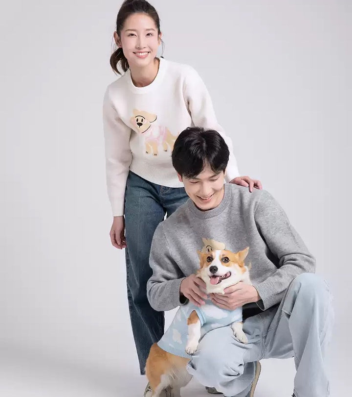 Cute Cloudy Dog Human Matching Sweaters