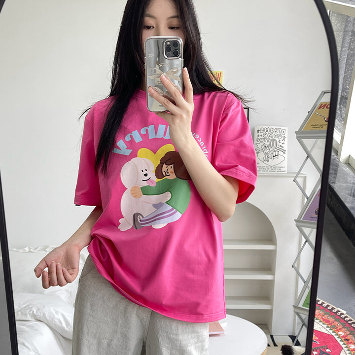 Furry Embraces World Pink Dog Human Matching Tee Shirts