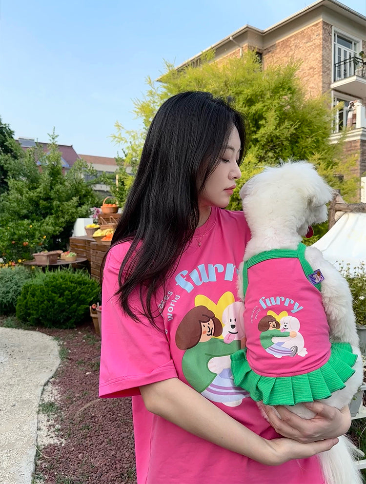 Furry Embraces World Pink Dog Human Matching Tee Shirts