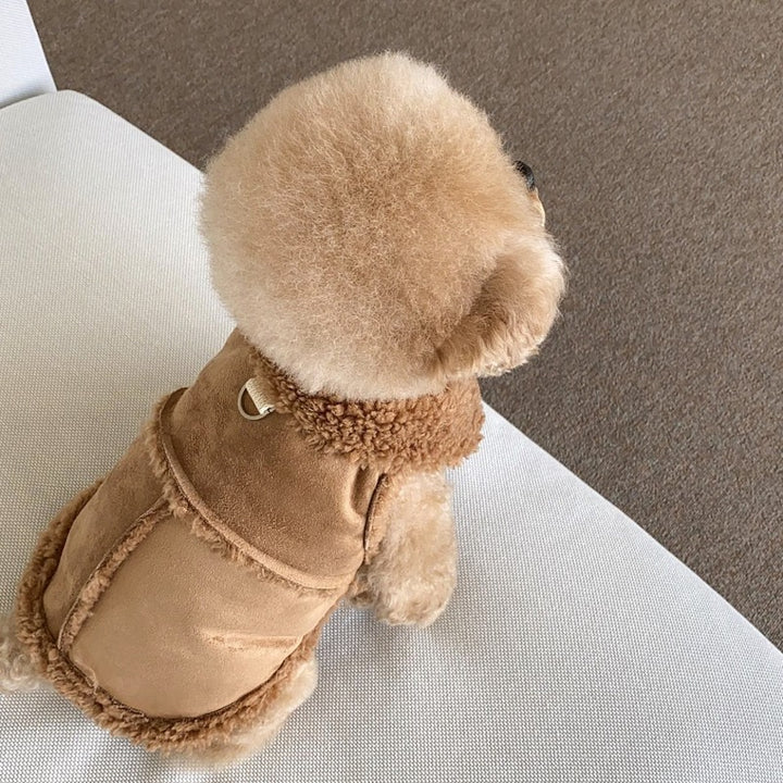 Suede Button Through Pet Jacket with Hook