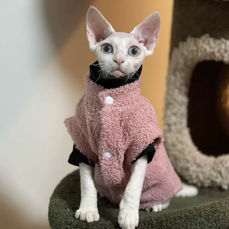 Drop Shoulder Fleece Cat Jacket Sphynx Sweater