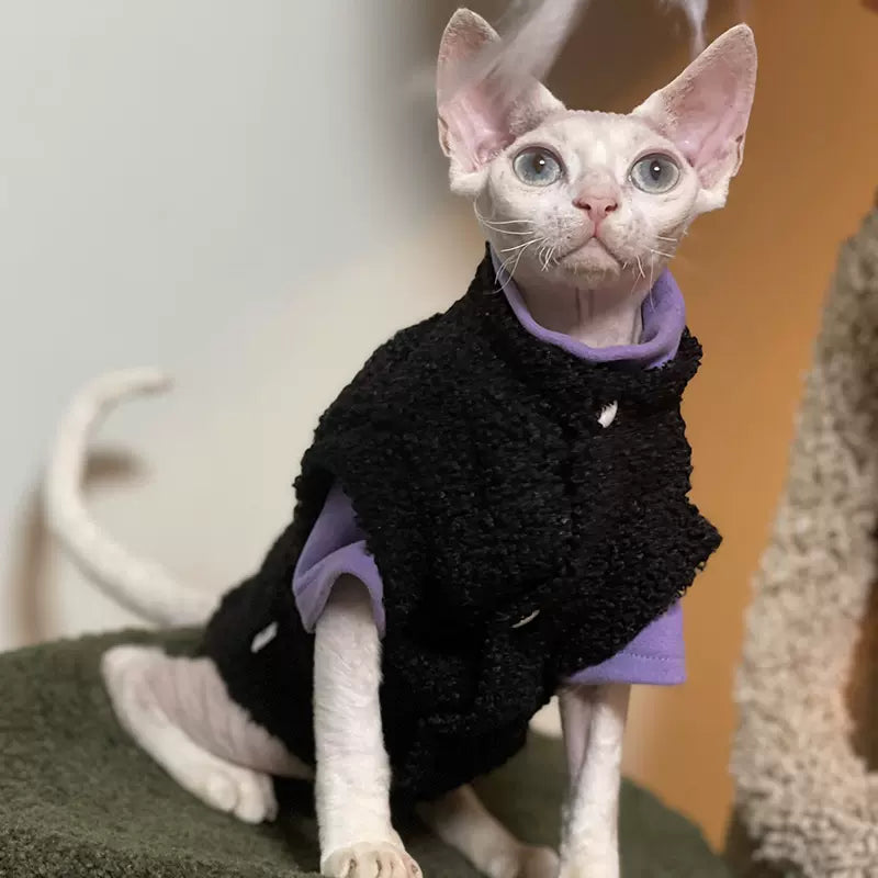 Drop Shoulder Fleece Cat Jacket Sphynx Sweater