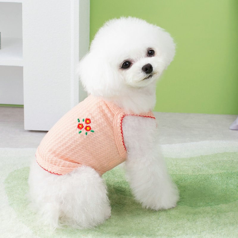 Flower Embroidered Small Dog Shirt
