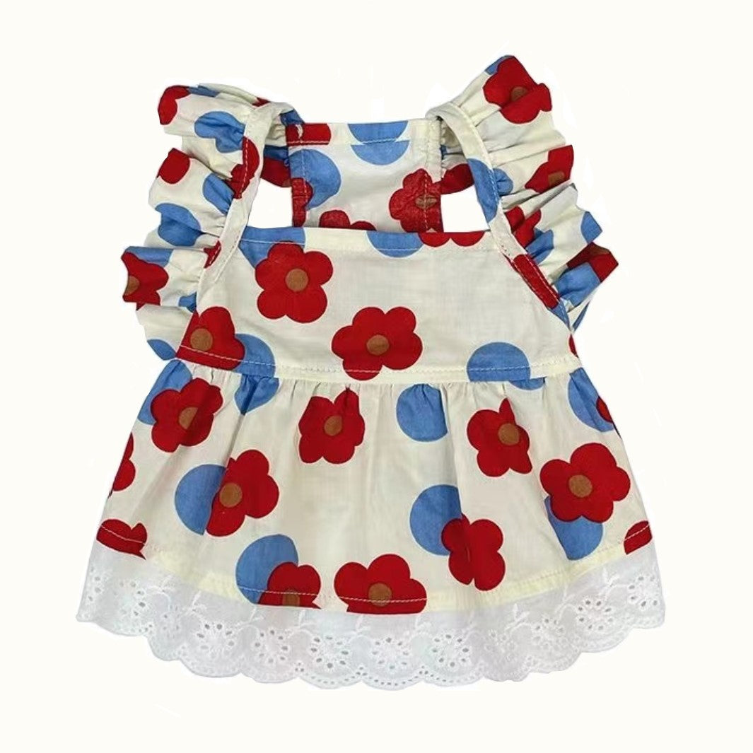 Flower Print Spring Summer Style Pet Dress for Cat and Small Dogs