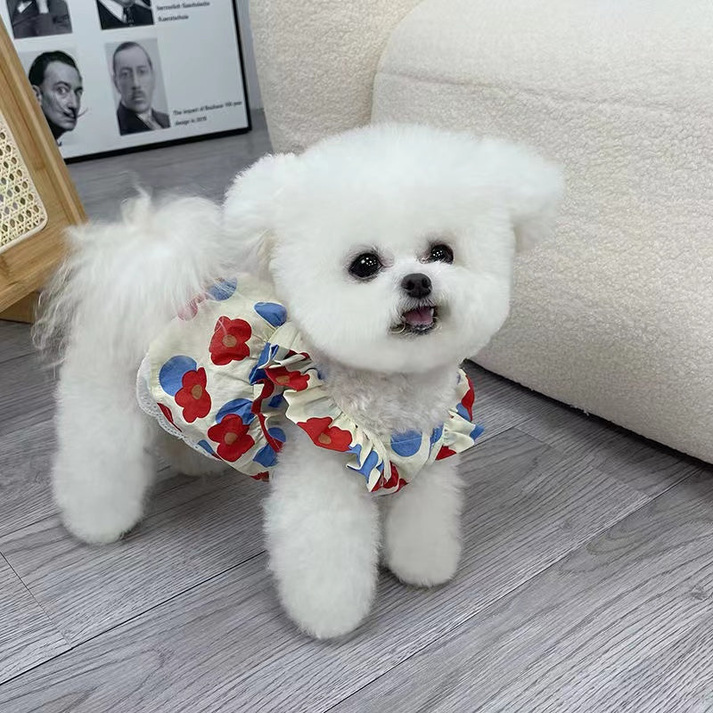 Flower Print Spring Summer Style Pet Dress for Cat and Small Dogs