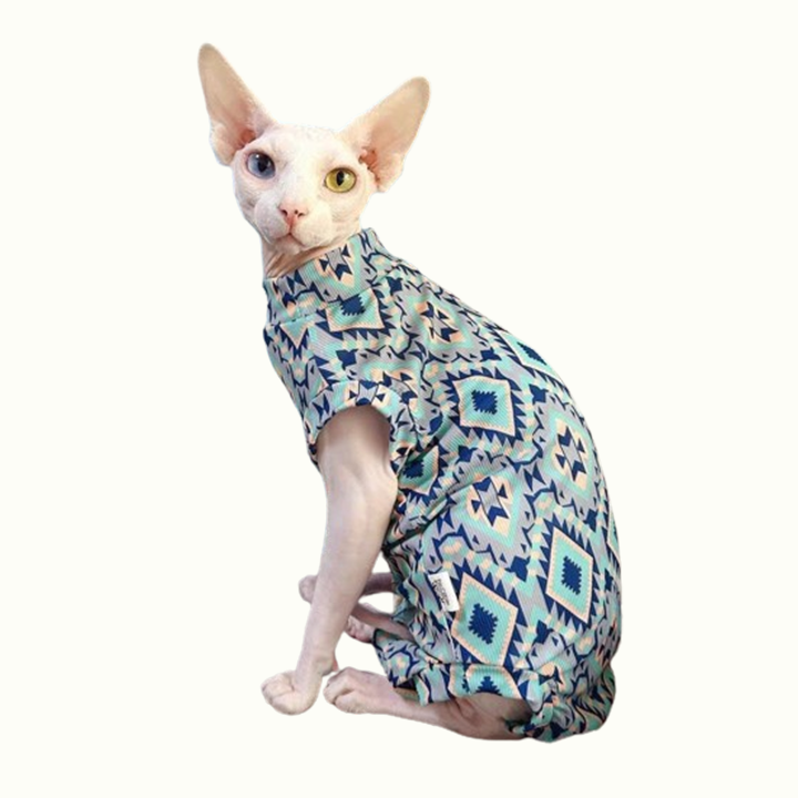 Tribal Geometric Short Sleeve Sphynx Cat Onesies