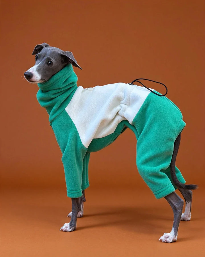 Green Color Block Turtleneck Fleece Onesie for Iggy &amp; Whippet