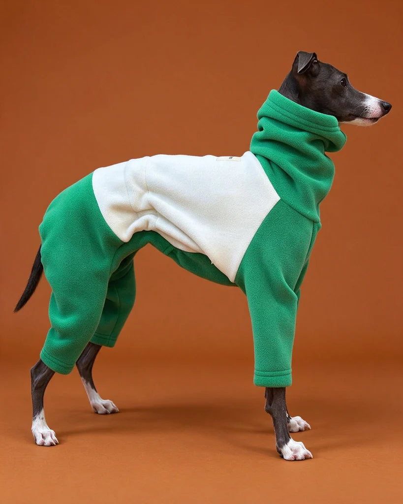 Green Color Block Turtleneck Fleece Onesie for Iggy &amp; Whippet