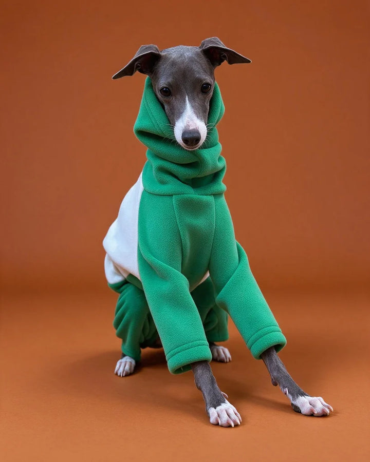 Green Color Block Turtleneck Fleece Onesie for Iggy &amp; Whippet