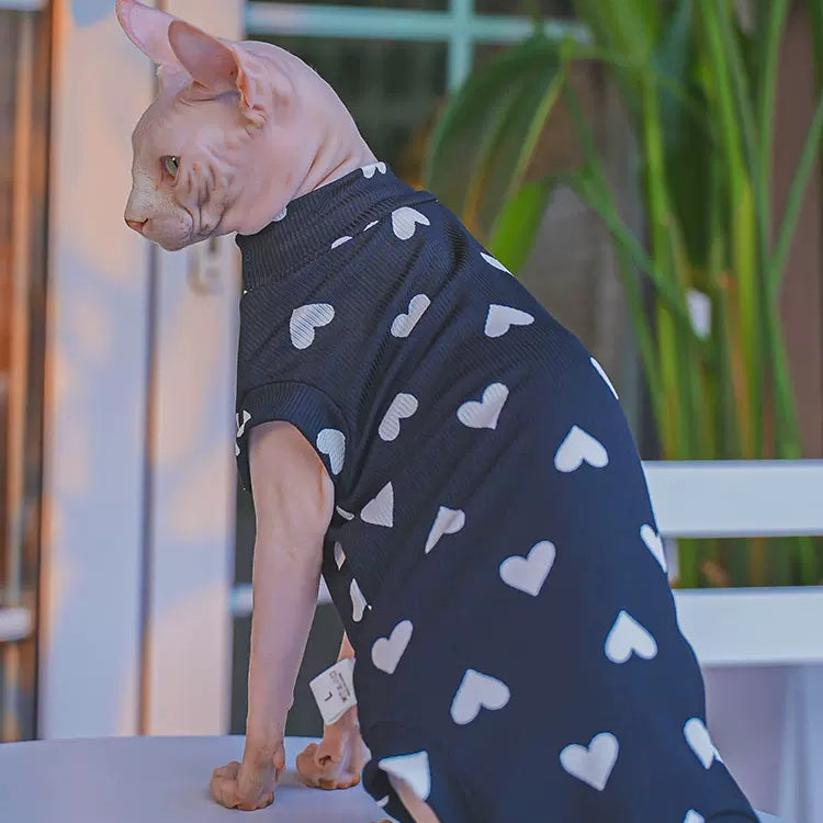 Heart Print Sphynx Cat Onesies Pajamas