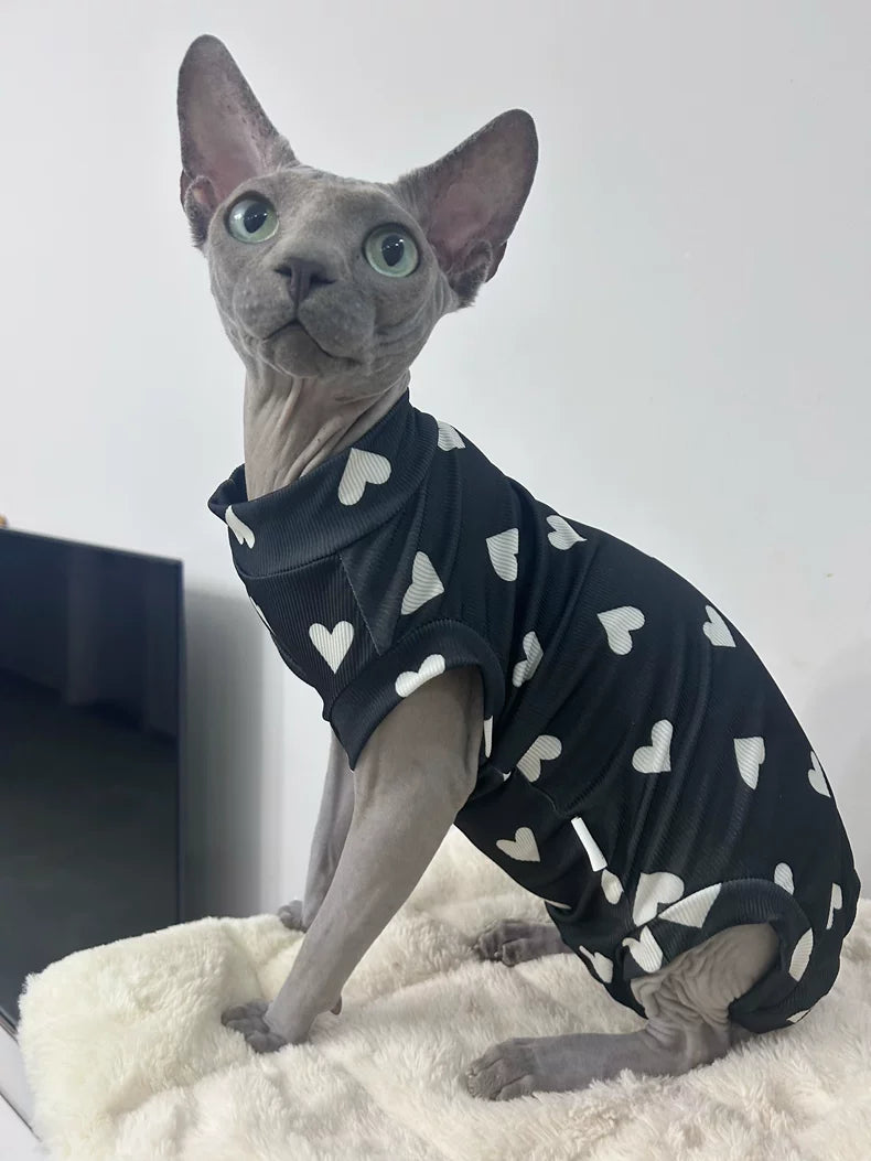 Heart Print Sphynx Cat Onesies Pajamas