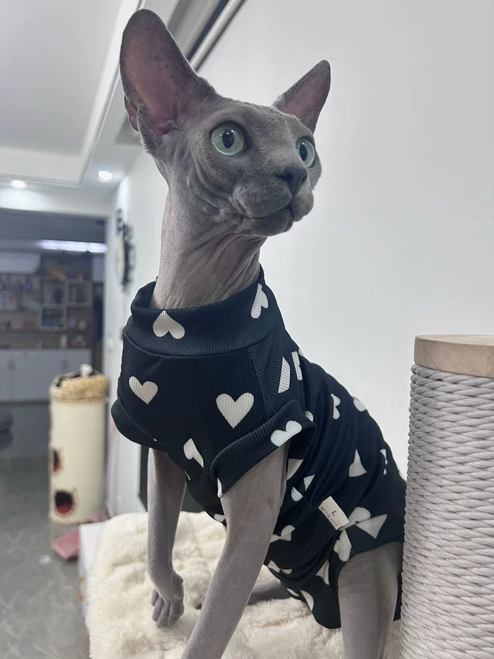 Heart Print Sphynx Cat Onesies Pajamas