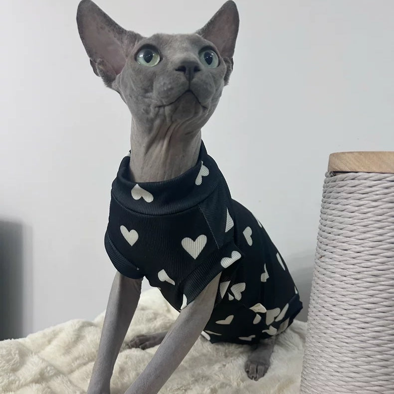 Heart Print Sphynx Cat Onesies Pajamas