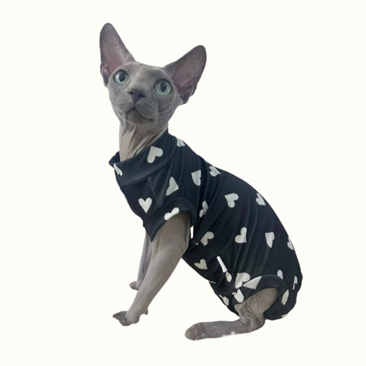 Heart Print Sphynx Cat Onesies Pajamas