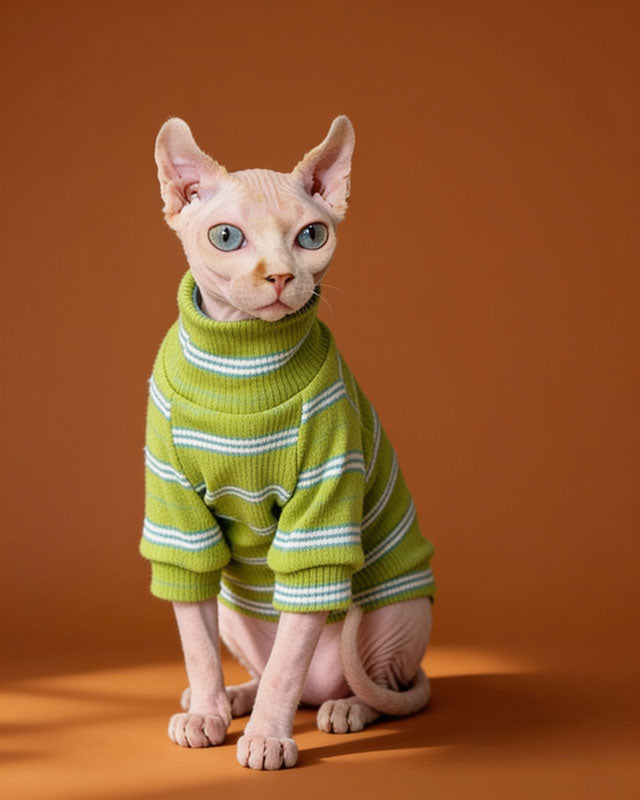 Hypoallergenic Cotton Highneck Stripes Sphynx Sweater CityBear