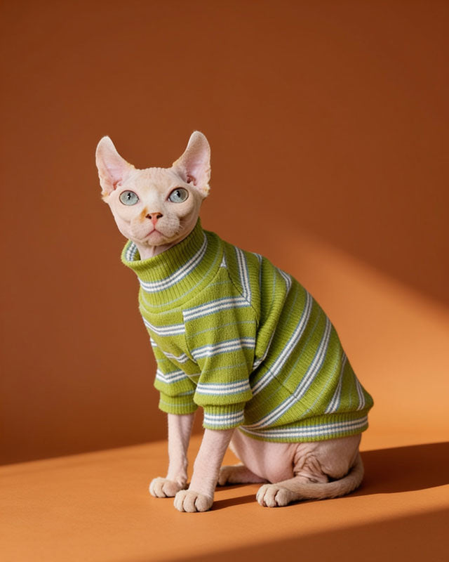 Hypoallergenic Cotton Highneck Stripes Sphynx Sweater CityBear