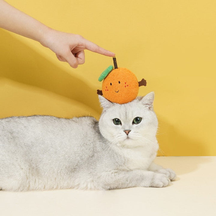 Juicy orange cat toy with silvervine and catnip for interactive play 