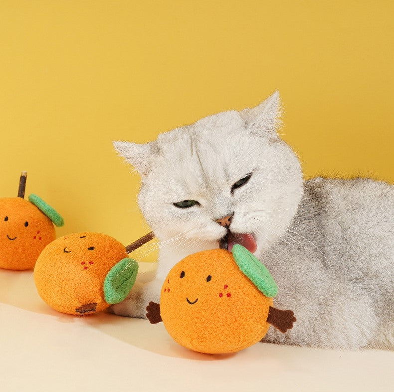 Interactive plush orange cat toy for batting, chewing, and pouncing 