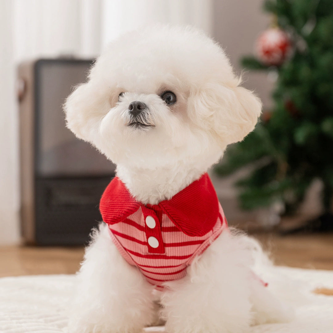 Lapel Collar Striped T Shirt Pet Clothes