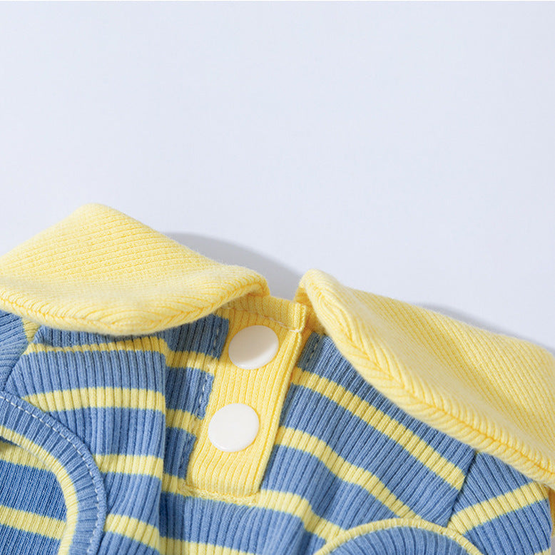 Lapel Collar Striped T Shirt Pet Clothes