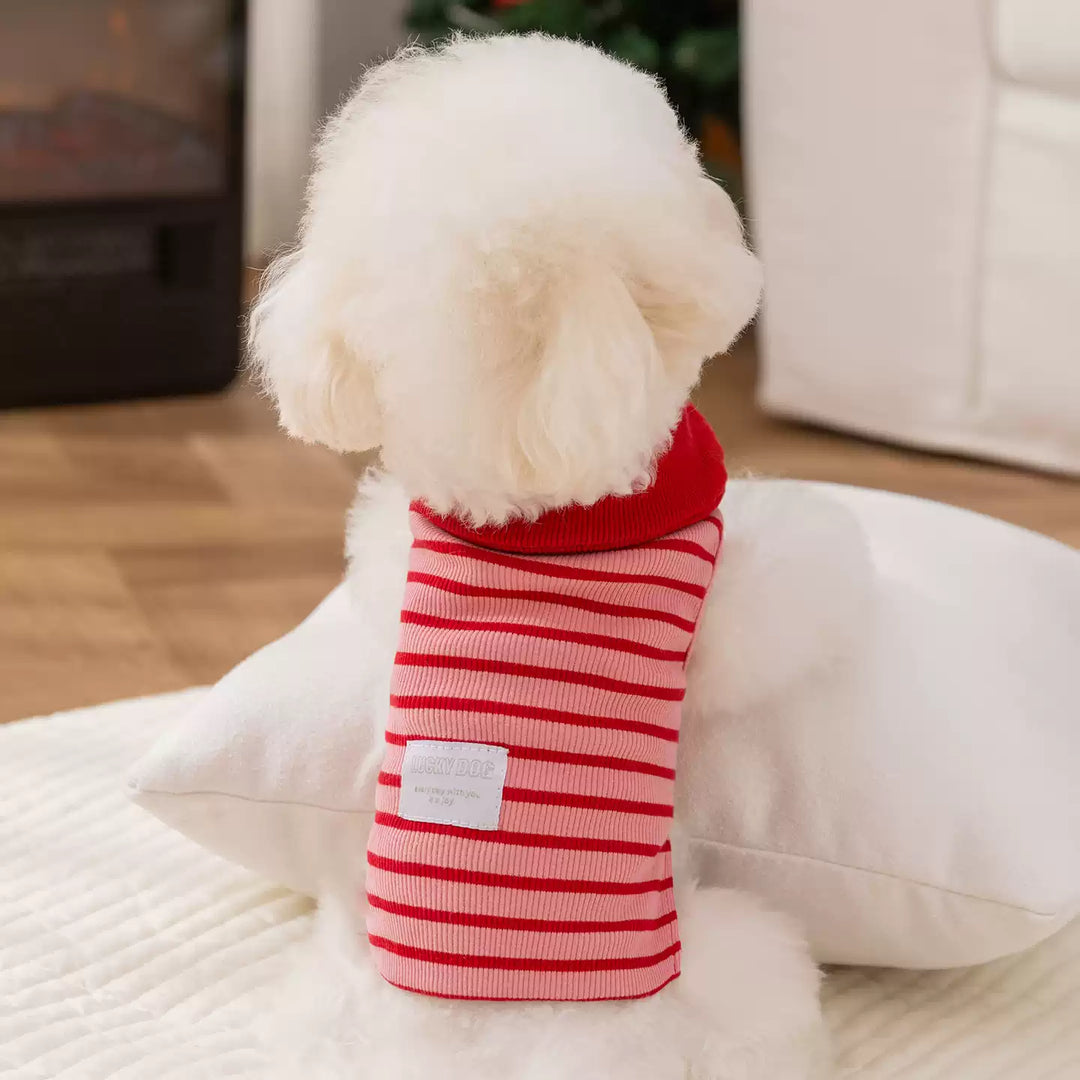 Lapel Collar Striped T Shirt Pet Clothes