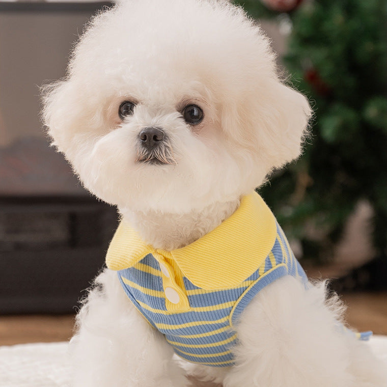 Lapel Collar Striped T Shirt Pet Clothes