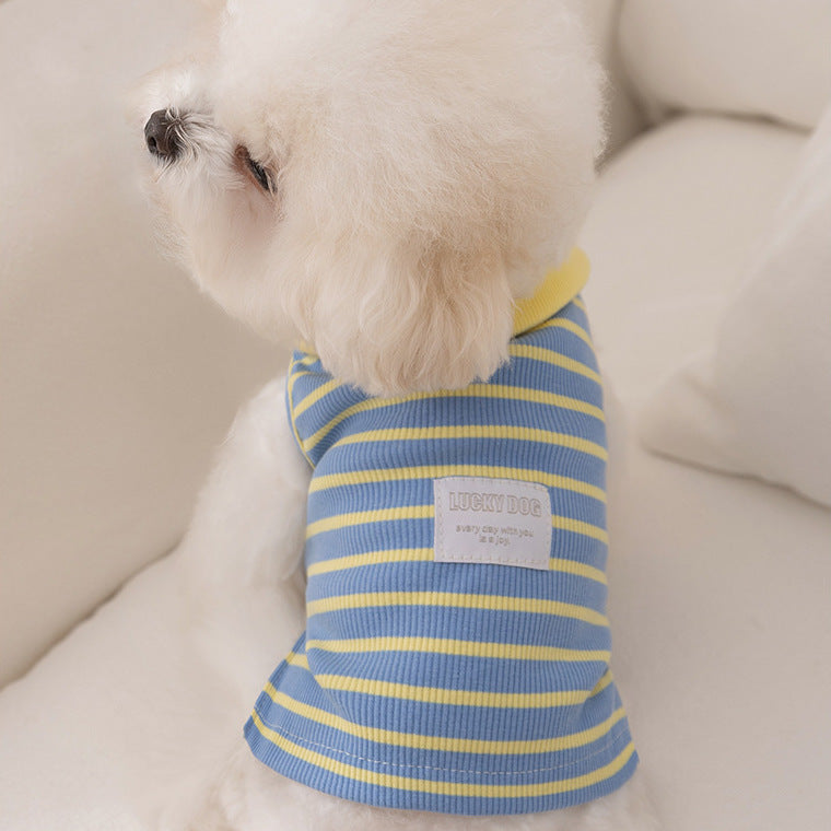 Lapel Collar Striped T Shirt Pet Clothes