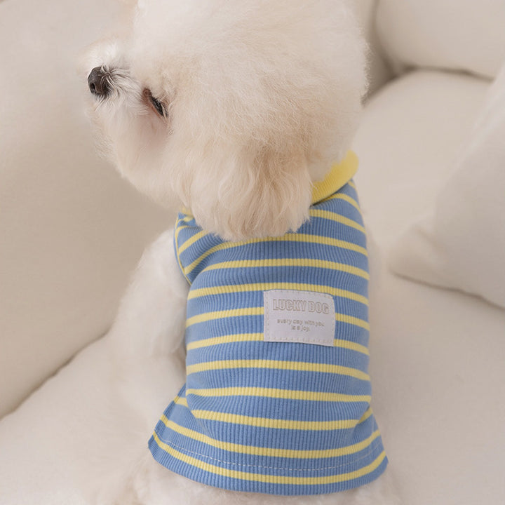 Lapel Collar Striped T Shirt Pet Clothes