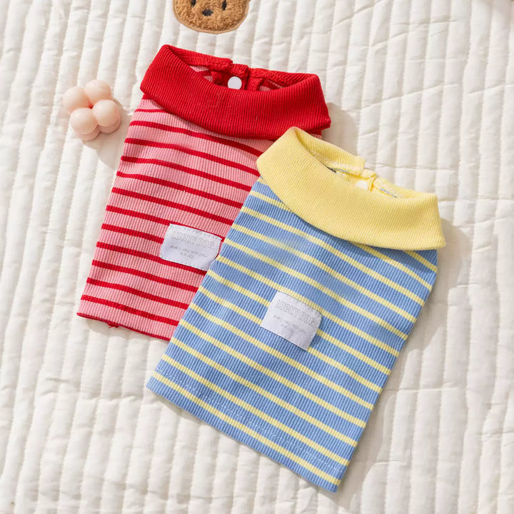 Lapel Collar Striped T Shirt Pet Clothes