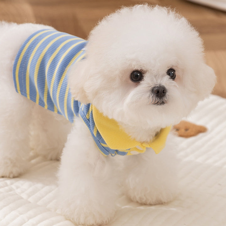 Lapel Collar Striped T Shirt Pet Clothes