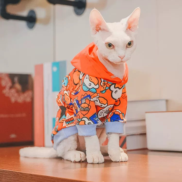 Sphynx Cat Wearing Hoodie Duck Cartoon Sphynx Cat Hoodies XS