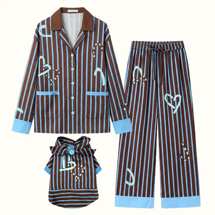 Love Stripe Pet Human Matching Pajamas in Mocca Blue