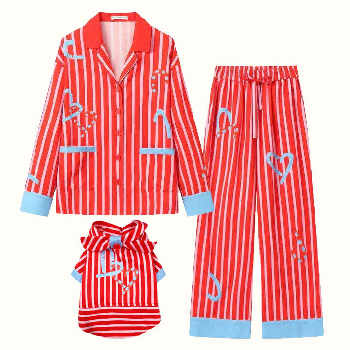 Love Stripe Pet Human Matching Pajamas in Red