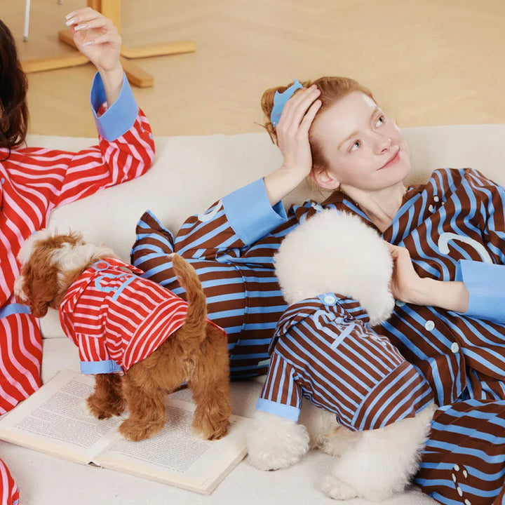 Love Stripe Pet Human Matching Pajamas in Mocca Blue