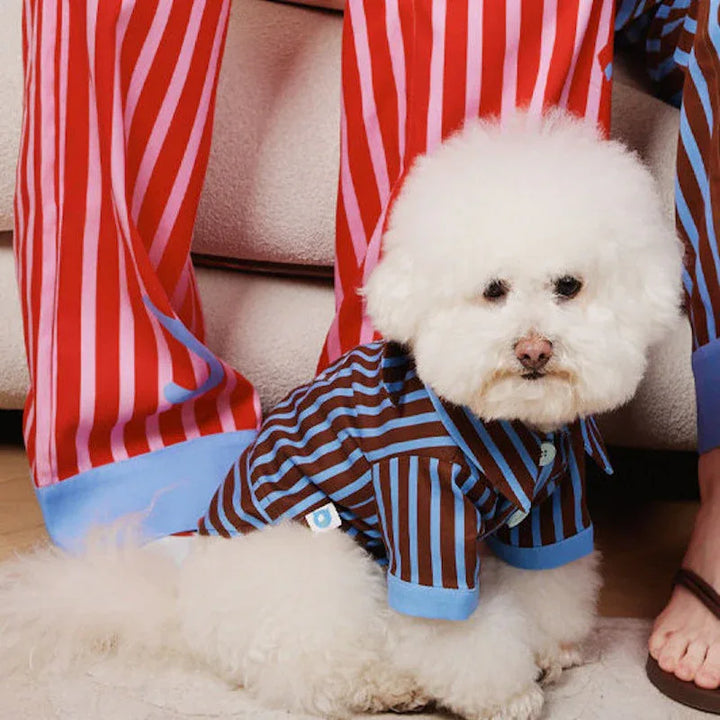 Love Stripe Pet Human Matching Pajamas in Mocca Blue
