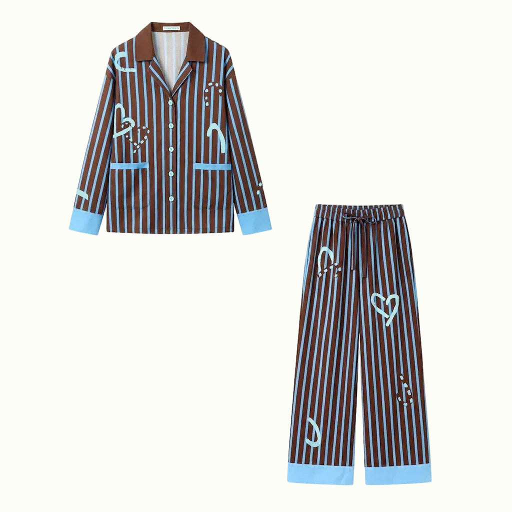 Love Stripe Pet Human Matching Pajamas in Mocca Blue