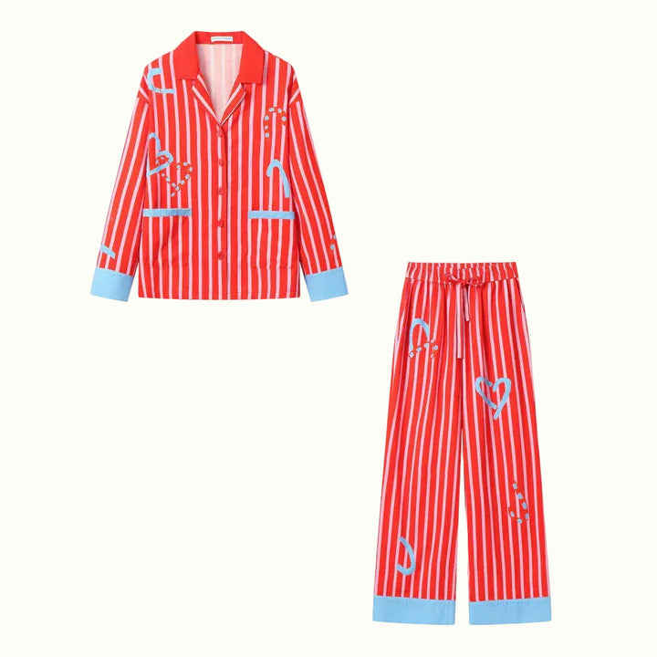Love Stripe Pet Human Matching Pajamas in Mocca Blue