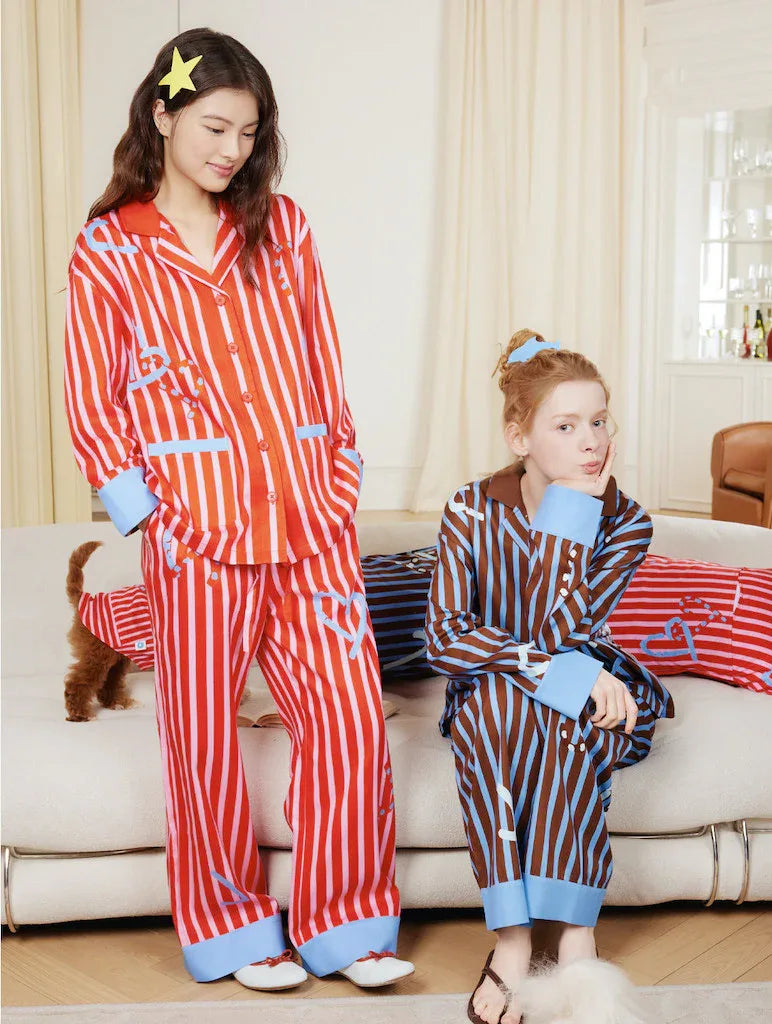 Love Stripe Pet Human Matching Pajamas in Mocca Blue