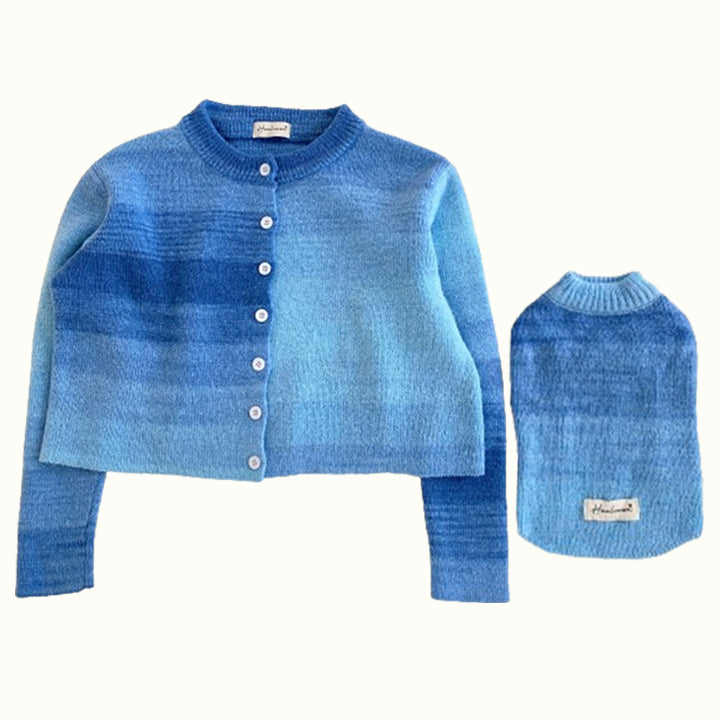 Ocean Blue Cat Human Matching Cardigan