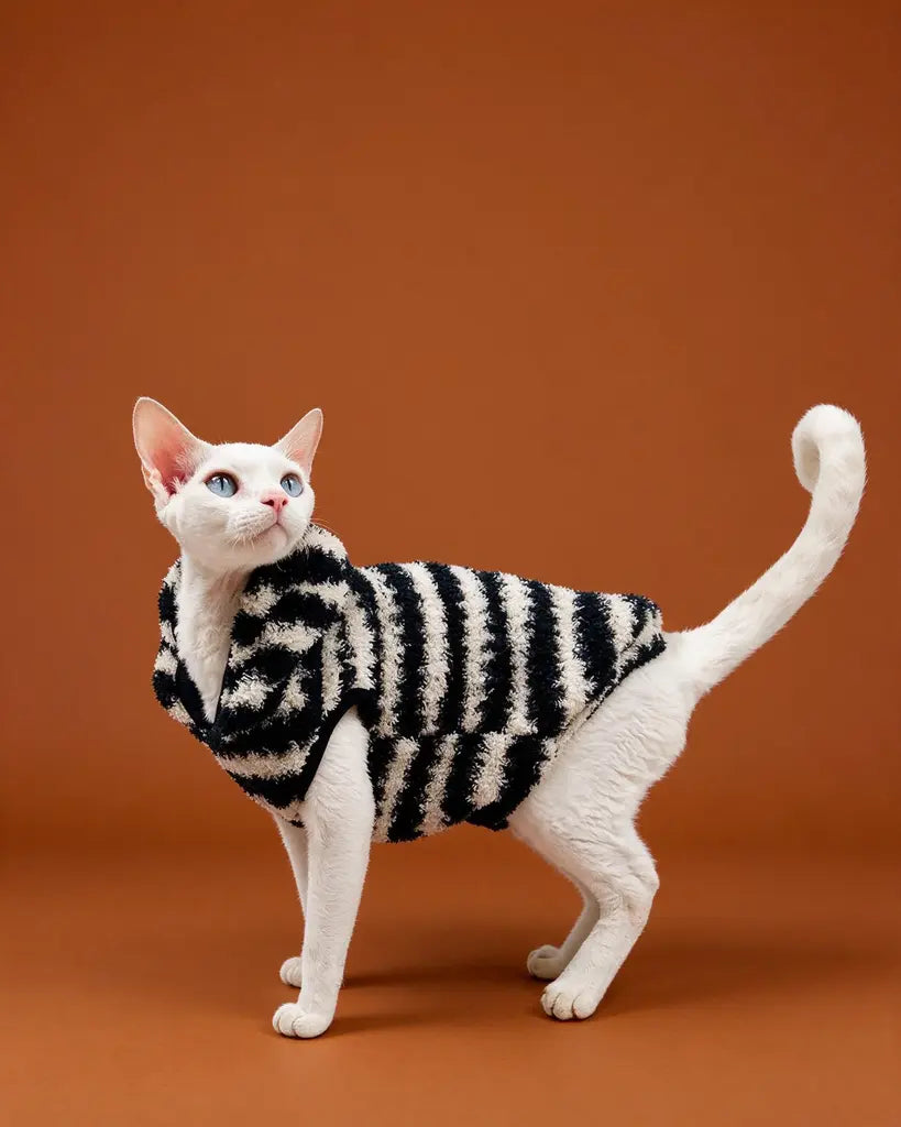 Oreo Ripple Sphynx Cat Striped Sleeveless Hoodie
