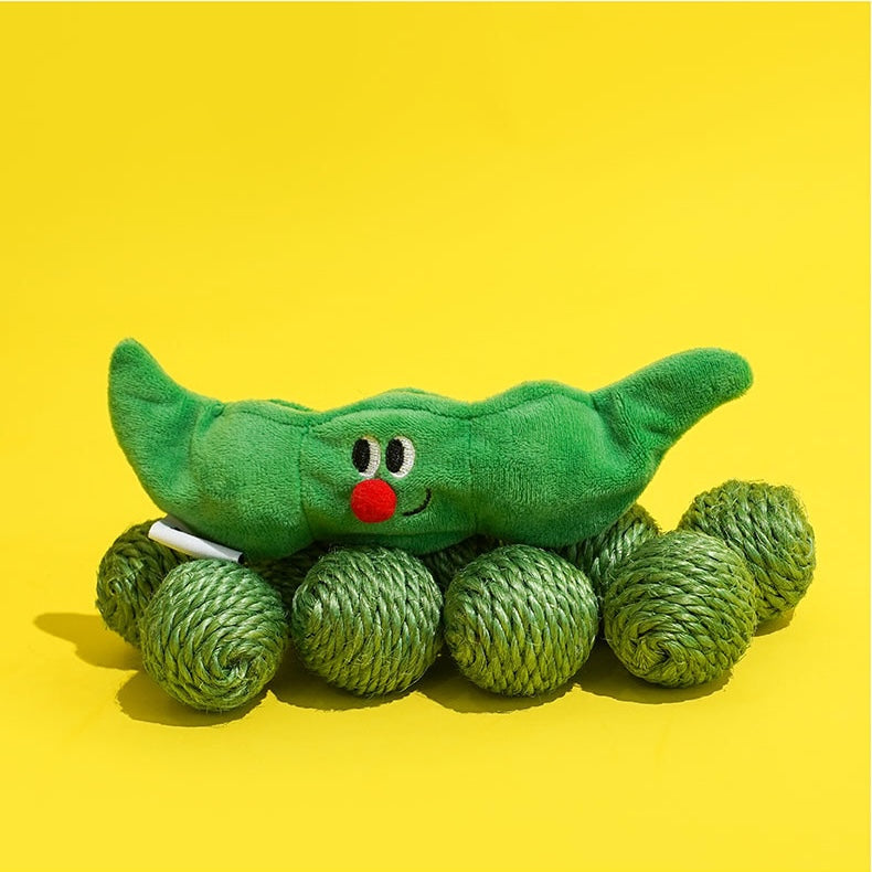 Pea pod cat toy with natural sisal balls for interactive play 