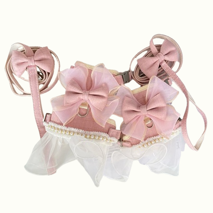 Princess Pearly Mesh Cat Harness and Leash Set