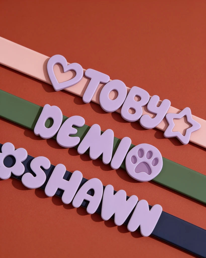 Personalized Silicone Dog Collar with Custom Name (Magenta &amp; Red Letters)